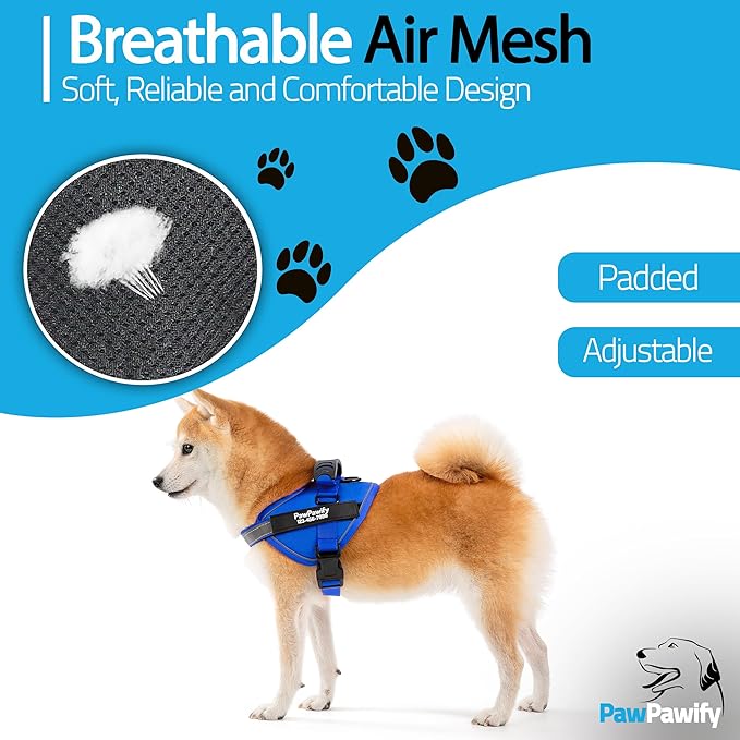 PawPawify Custom No Pull Dog Harness with Name and Phone Number, Heavy Duty Personalized Pet Vest to Prevent Tugging, Pulling, or Choking, Training and Walking (New Blue, XL (60-85 LBS))