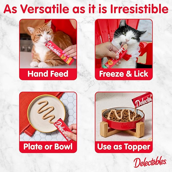 Delectables Squeeze Up Creamy Squeezable Puree, Lickable Wet Cat Treats, Grain Free, No Added Fillers, No By-Products, No Added Preservatives, 0.5 Ounces Tube Chicken Flavor, 32 Tubes Total