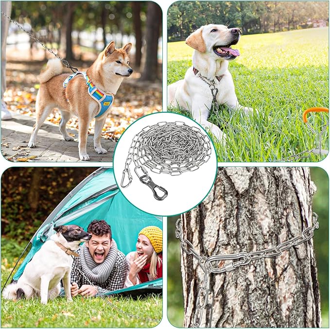 Tresbro Heavy Duty Dog Chains for Outside, 20FT Stainless Steel Tie Out Cable with Swivel Hook for Small Medium Dogs, Metal Chew Proof Pet Runner Chain Leash Lead for Outdoor Camping Hiking Yard, 3MM