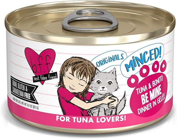 Weruva BFF Minced Natural Wet Cat Food, Tuna and Bonito Be Mine in Gelee, 3oz Can, Pack of 24