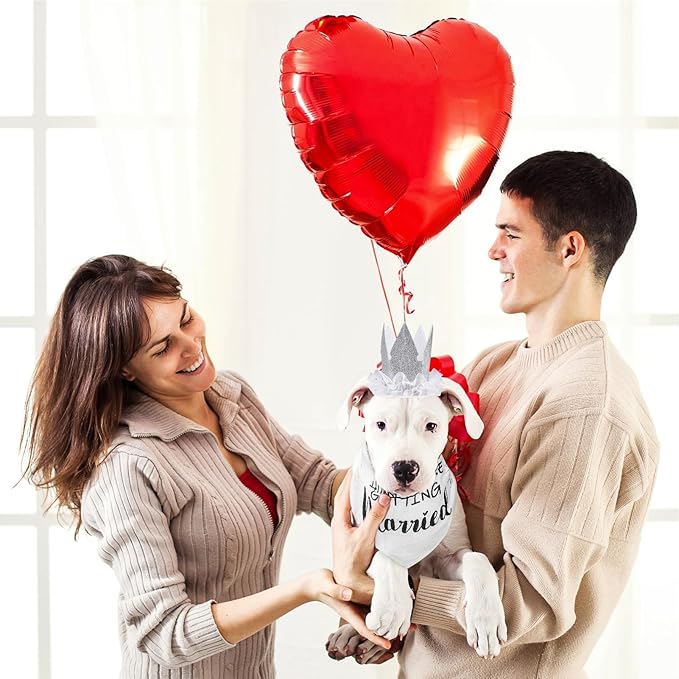 SCENEREAL Dog Wedding Outfit Dress with Bandana Bowite Collar and Crown Hat Set for Dog Girls, Puppy Kitty Party Supplies, Tutu Skirt Costume for Small Medium Large Dogs Girl Cats