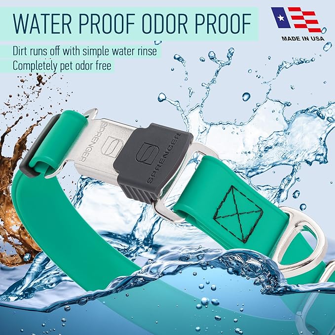 Dogline Biothane Waterproof Dog Collar with Herm Sprenger Black Stainless Steel Quick Release Buckle – Heavy Duty Tactical Durable Collar for Dogs – Comfortable and Safe Pet Collar W 3/4" L12-19 Teal