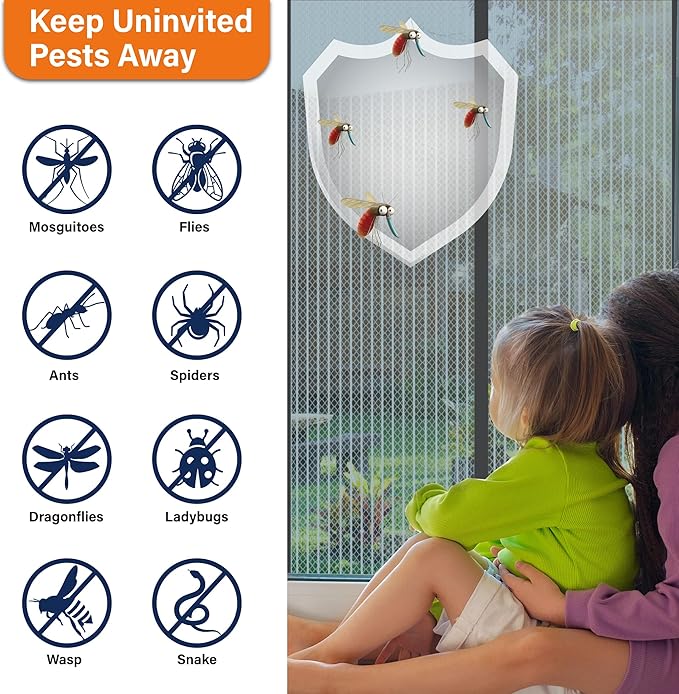 Magnetic Screen Door，Screen Door Mesh，Keep Bugs Out, Heavy-Duty Mesh Curtain,Pet and Kid Friendly, Works with Front Doors, Sliding Doors（36 x 80 Inches Gray