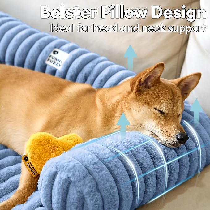 FUNNY FUZZY Pet Couch Cover for Sofa, Calming Dog Bed for Couch, Fluffy Plush Cat Bed Mat for Furniture Protector for Small Dogs and Kitten, 27×24 in, Blue