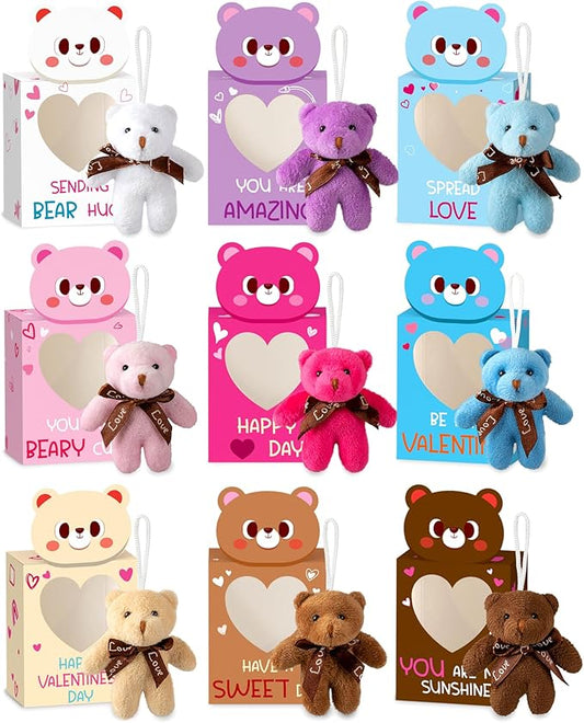 Sofier Valentines Day Gifts for Kids Classroom 27 Pack Valentines Card Boxes with Heart Window Mini Animal Toys Bears Keychains Bulk for Boys Girls Party Favor School Teacher Student