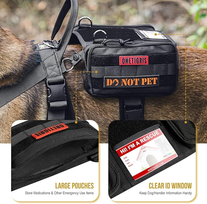 OneTigris Service Dog Vest Harness, Service Dog Cape Guardian Dog Backpack Harness with Pouches Dog Saddle Bag for Small Medium and Large Dogs (Black, Large)