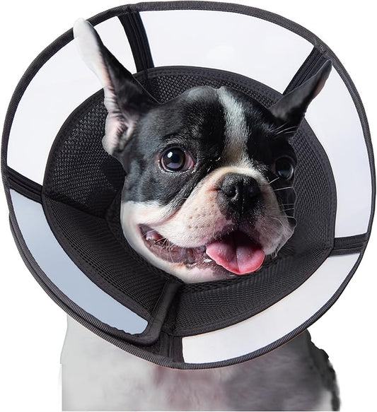 Soft Dog Cone Collar, Comfortable Pet Recovery Neck Collars After Surgery for Large Medium Dogs, Plastic Breathable Elizabethan Dog Head Circle Stop Licking, Adjustable Cones 20cm /8" Long (M Black)