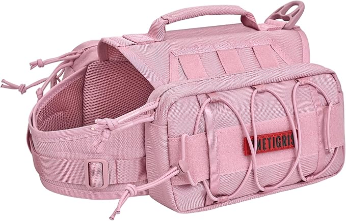 ONETIGRIS Dog Backpack for Medium & Large Dogs, Mammoth Nylon Dog Pack Tactical Backpack Harness with Side Pockets for Hiking Walking Training Running (Pink, Large)
