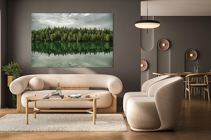 Nature Wall Art Prints - Ocean Forest Mountain Lake Canvas Landscapes - Small to Extra Large Living Room Bedroom Kitchen Bathroom Décor (Forest Reflection, 31L" x 47W")