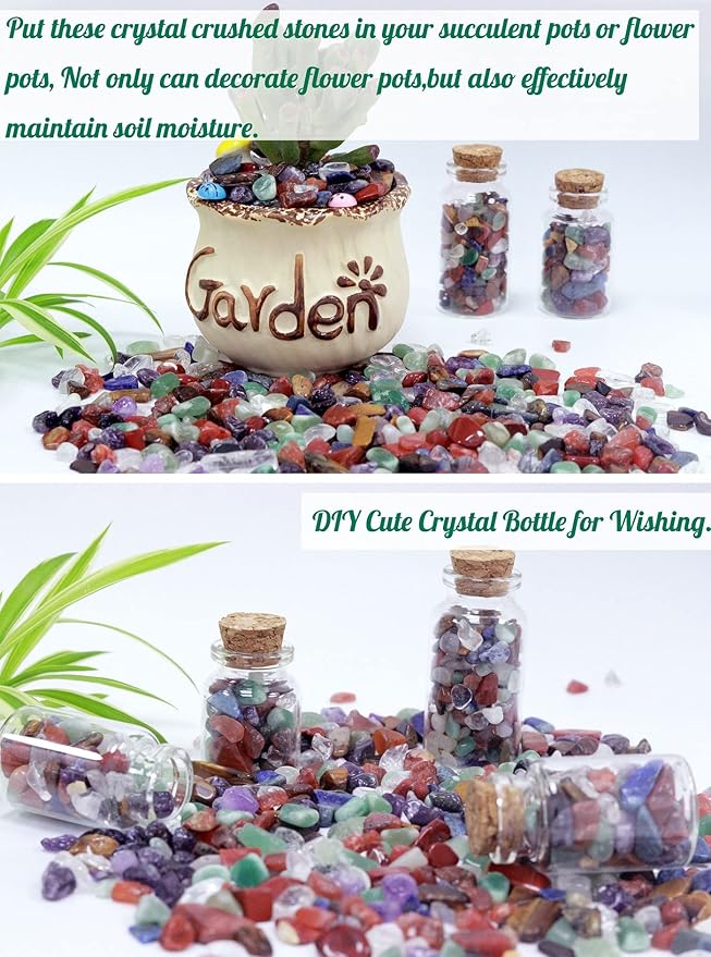 1lb 7 Chakra Aquarium Gravel Rocks Natural Tumbled Healing Crystal Chips Bulk Gemstones Crushed Stones for Fountain Vase Filler Planters Decorative Fish Tank Potted Reiki Energy Balancing