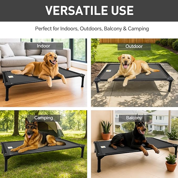 Sytopia 42'' Outdoor Elevated Dog Bed for Large Dogs, Chew-Proof Pet Camping Raised Cot with Breathable Mesh - Durable Frame, Cooling Hammock Bed, Non-Slip Feet, Waterproof, Easy Clean