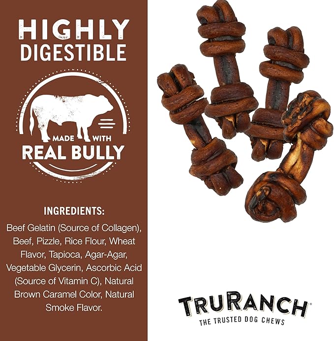 4-5" Collagen Bones, Bully - Collagen Dog Bones - Long Lasting Healthy Joint Support - Rawhide Alternative - Skin & Coat Health, Value Pack, 15 Bags, 60 Count