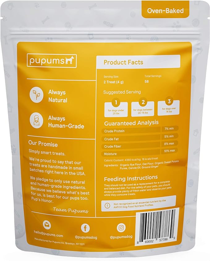 Sweet Potato Dog Treats Organic Ingredients Grain Free Non-GMO Highly Digestible Dog Biscuits Made in USA (8oz)