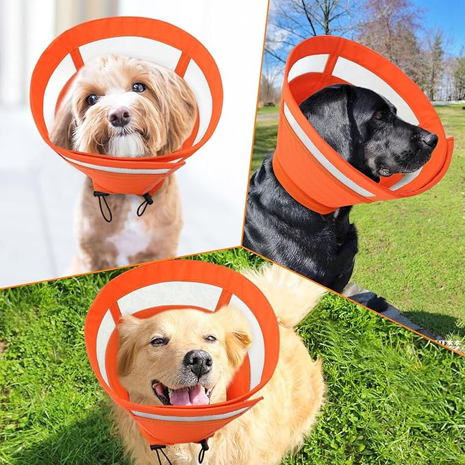 SAWMONG Soft Dog Cones for Medium Dogs, Adjustable Pet Recovery Collar to Stop Licking, Dog Cone Collar, Comfy Elizabeth E-Collar for Dogs After Surgery Alternative (M,Orange)