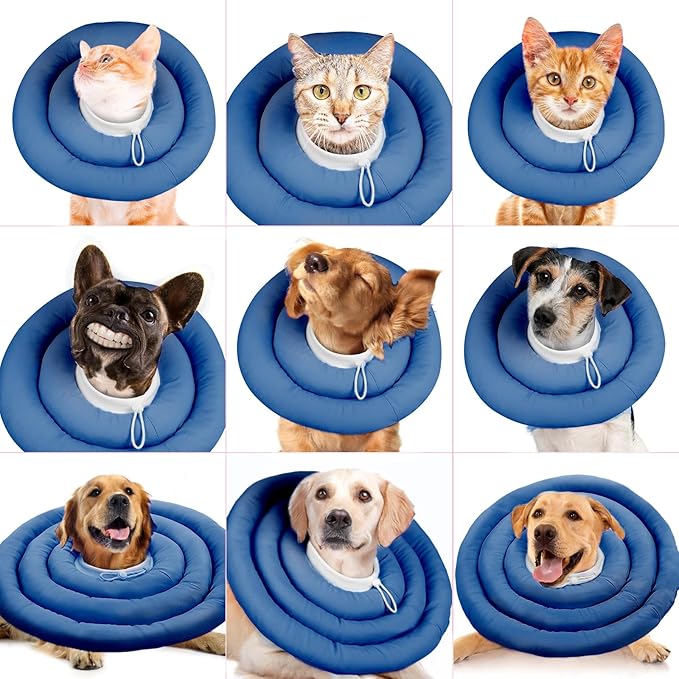 IDOMIK Dog Recovery Collar, Waterproof Soft Dog Cone After Surgery, Comfy Protective Elizabethan Collar Alternative for Dogs Cats, Adjustable Pet Neck Donut Cone Anti-Licking Biting Wounds,Navy,L