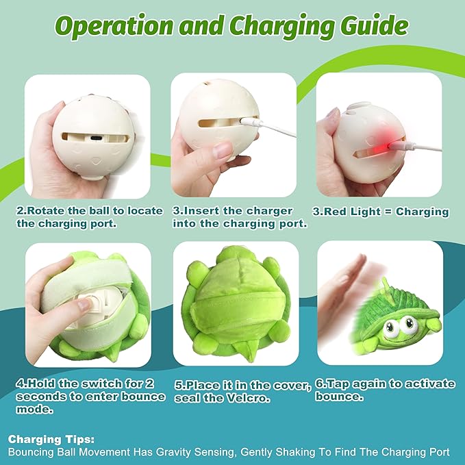 Interactive Moving Dog Toys – Plush Chew Toy with Bouncing Ball, Music & Recording | Rechargeable Self-Play Toys for Small, Medium & Large Dogs to Keep Them Engaged (Turtle)