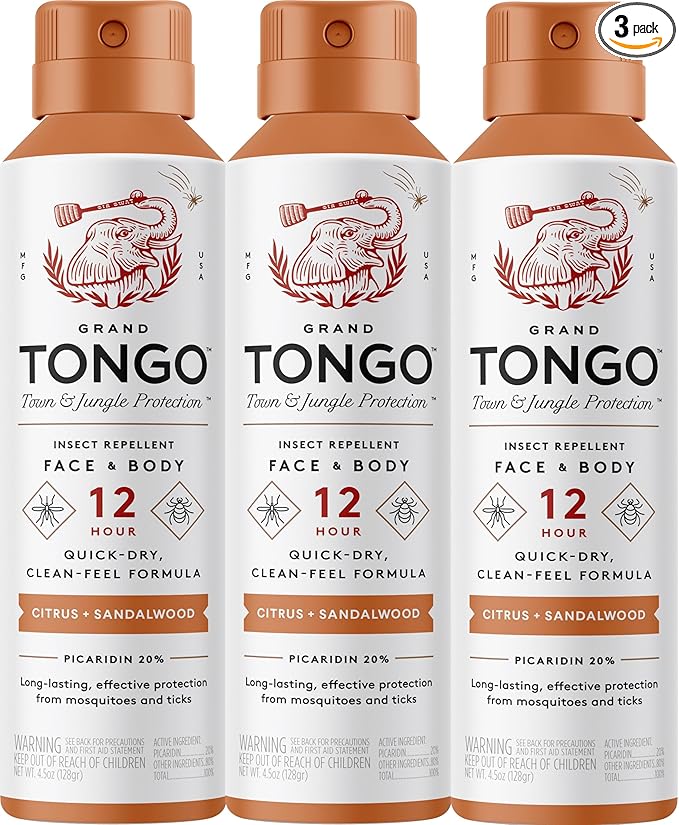 Citrus + Sandalwood Insect Repellent, 12-Hour Mosquito & Tick Protection, Picaridin-Based, Water-Based, Lightweight, Quick-Drying, Vanishing Scent, DEET Alternative, Face & Body Use,3 Pack