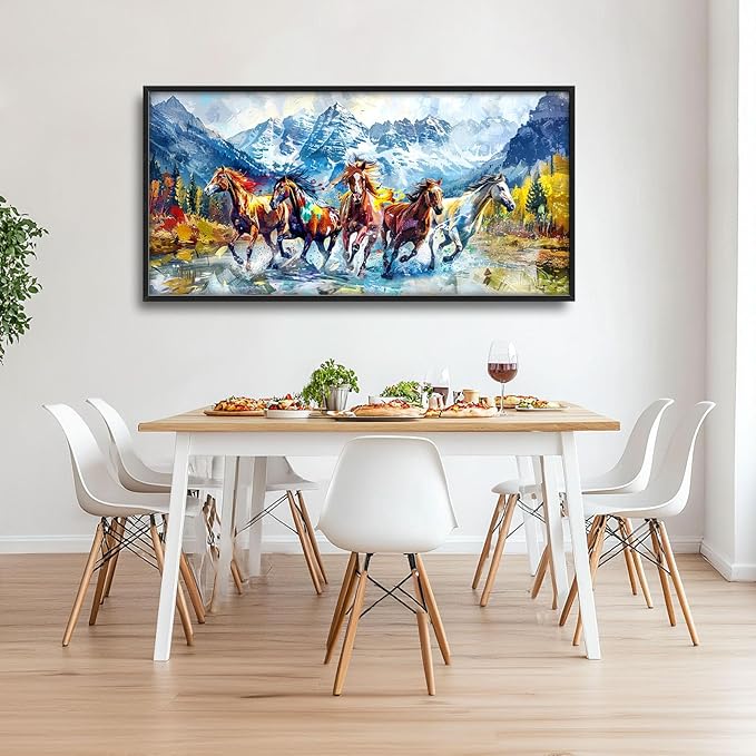 Horse Large Wall Art Running Horses Pictures Colorful Horse Mountain Landscape Wall Decor Wild Animal Nature Canvas Print Painting Artwork for Bathroom Living Room Bedroom 60L" x 30W"