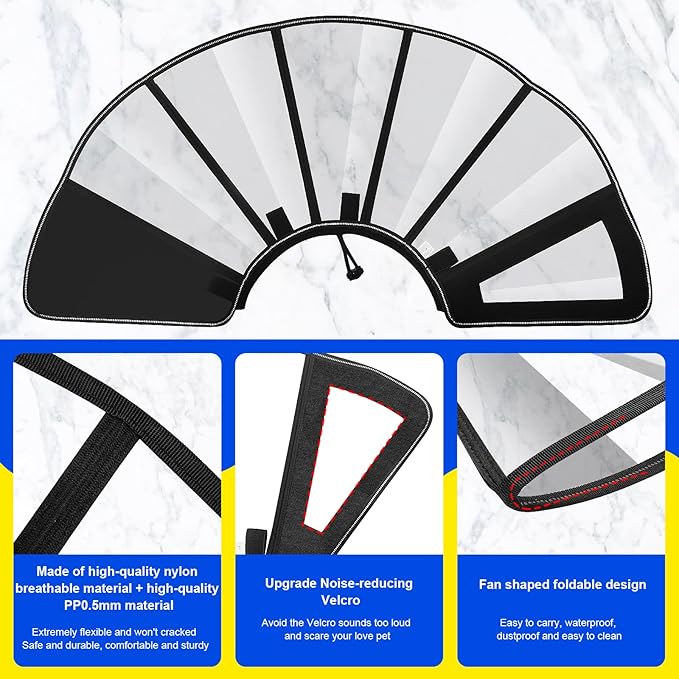 Lainergie Adjustable Soft Dog Cone Collar for After Surgery Recovery, Comfortable Pet Recovery Protective Collar for Medium Large Dogs, Elizabethan Dog Neck Collar (L, Black)