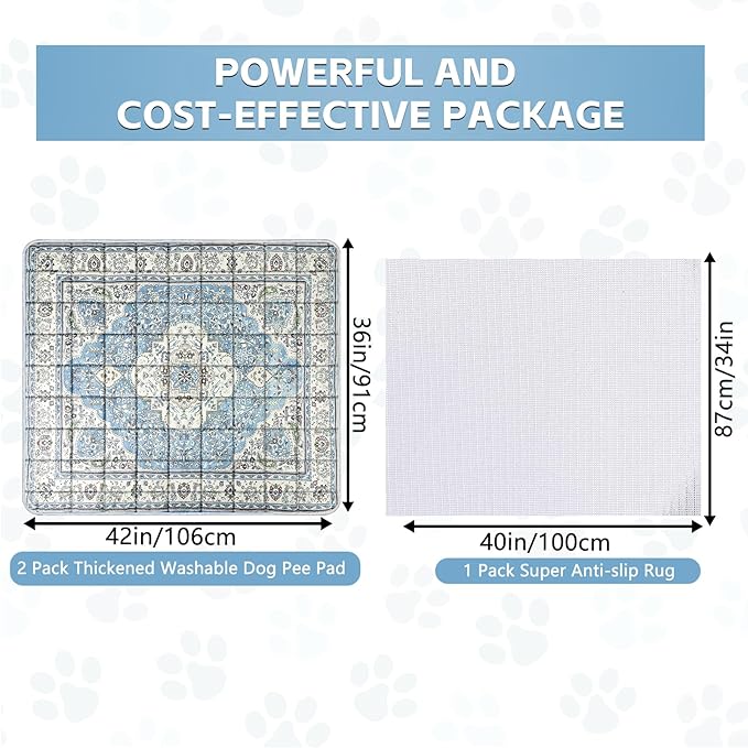 Washable Thickened Pee Pads for Dogs, 2 Pack (36"x42") Upgrade Reusable Puppy Pads with Non-Slip Rug, Super Absorbent Leakproof Puppy Training & Whelping Pads for Dogs, Doggie