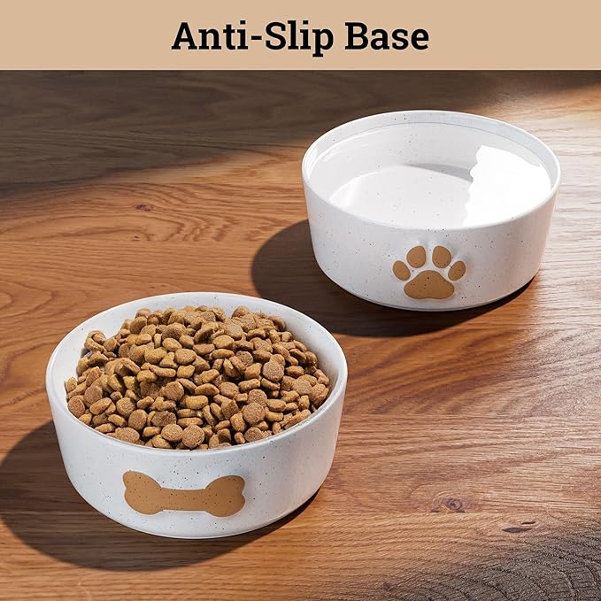 Ceramic Dog Bowl Set of 2 with Anti-Skid Base - 5" Wide x 2" Tall Ceramic Dog Bowls for Small Dogs - 2 Cup Capacity Food and Water Bowls for Dogs - Rubber Bottom Pet Bowl Set of 2 for Small Pets