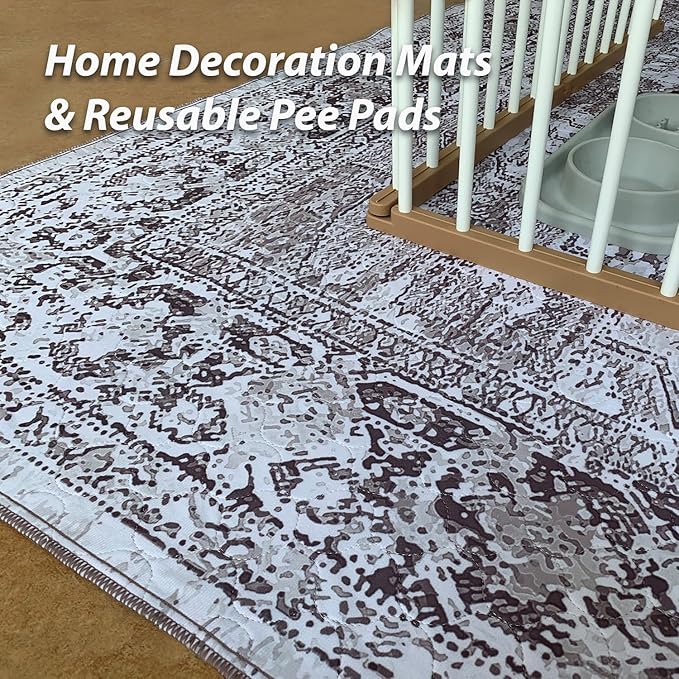 nunubaby Washable Pee Pads for Dogs, Stylish, Non-Slip and Leak-Proof Pee Pads. Reusable Potty Pads for Dogs for Crates and Floors.(Brown/Geo, 24" x36")