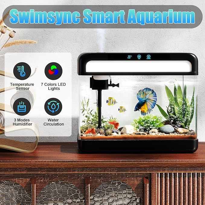 Fish Tank Aquarium 3 Gallon, Smart Aquarium Kits - Silent Water Pump,Self Cleaning System,7 Color Lights,Temperature Display, Aromatherapy, Advanced Filtration