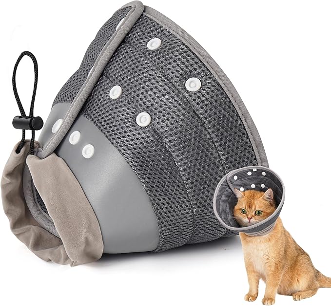 Avont Cat Cone Collar Soft to Stop Licking, Adjustable Foldable Lightweight Kitten Recovery Collar After Surgery for Small Dogs, Elizabeth Cone of Shame Alternative -Darkgrey(S)