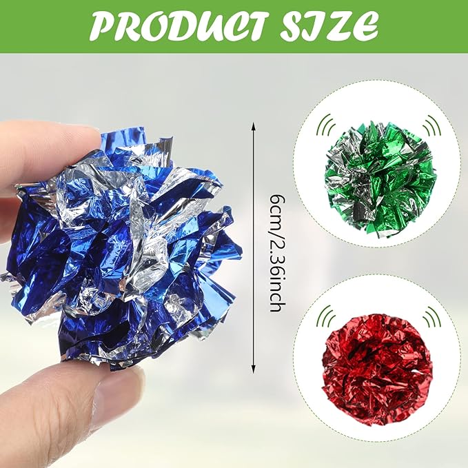 Silkfly 30 Pcs Polyester Film Crinkle Balls Cat Toys 2.36" Interactive Crinkle Ball, Colorful Chew and Chase Cat Toys for Indoor Kittens to Keep Fit Active
