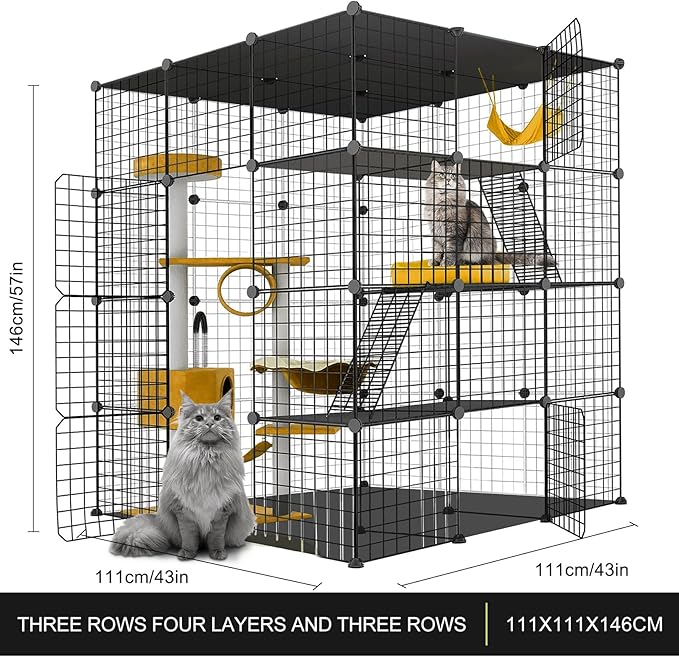 Large Cat Cage,Cat Cage Enclosure Indoor DIY Cat Playpen Detachable Metal Wire Kennels Crate Large Exercise Place Ideal, for 1-4 Cats,Ferret, Chinchilla, Rabbit, Small Animals