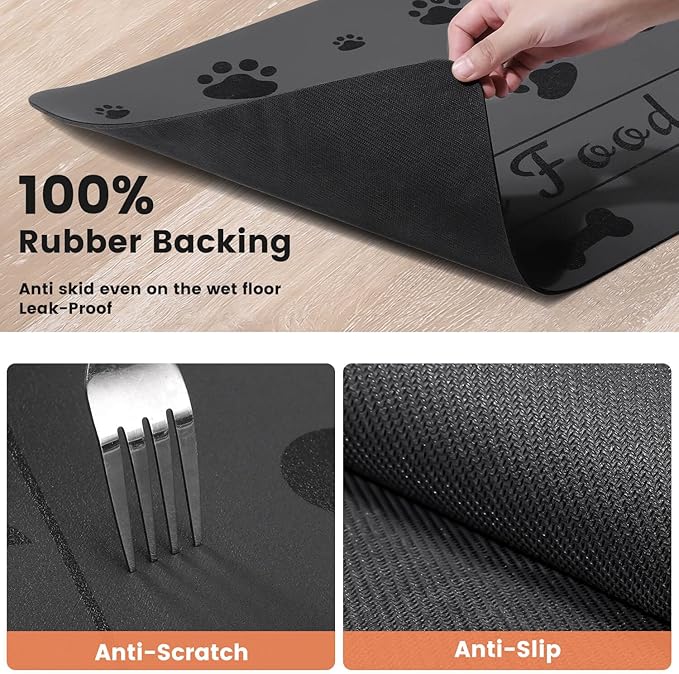 Pet Feeding Mat-Absorbent Pet Placemat for Food and Water Bowl, with Waterproof Rubber Backing, Quick Dry Water Dispenser Mat for Dog and Cat (17"x27", Bones)