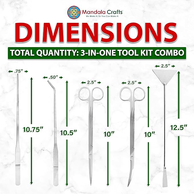 Mandala Crafts Stainless Steel Aquascaping Tools Kit – Aquarium Plant Tools with Tweezers, Spatula, and Scissors for Fish Tanks, Hospital Tanks, Goldfish Bowls, Aquariums, and Terrariums