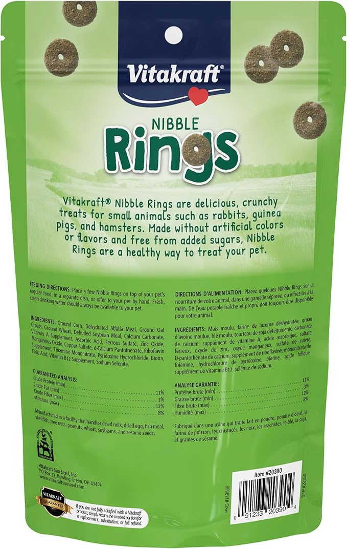 Vitakraft Nibble Rings Small Animal Treats - Crunchy Alfalfa Snack - For Rabbits, Guinea Pigs, Hamsters, and More