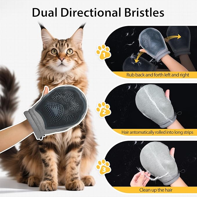 HEYWEAN Double Sided Pet Hair Removal Gloves Brush Reusable Dog Cat Electrostatic Hair Remover with Silicone Brush for Bathing Grooming Glove Tool 1 Pcs (PetHair-R1)
