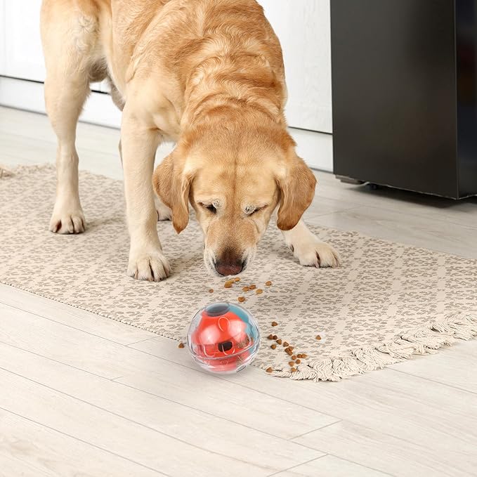 PrimePets Dog Treat Ball, Adjustable Food Dispensing Interactive Toys, Slow Feeder Treat Ball, 4.8'' Green/Red