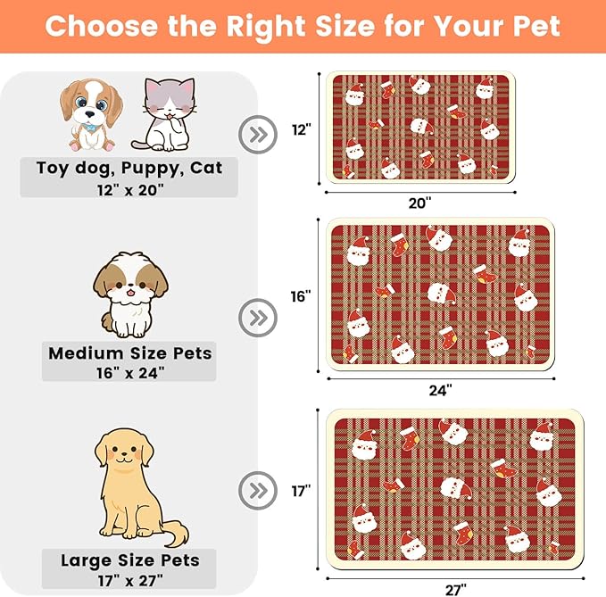 Pet Feeding Mat-Absorbent Pet Placemat for Food and Water Bowl, with Waterproof Rubber Backing, Quick Dry Water Dispenser Mat for Dog and Cat(Christmas, 17"x27")