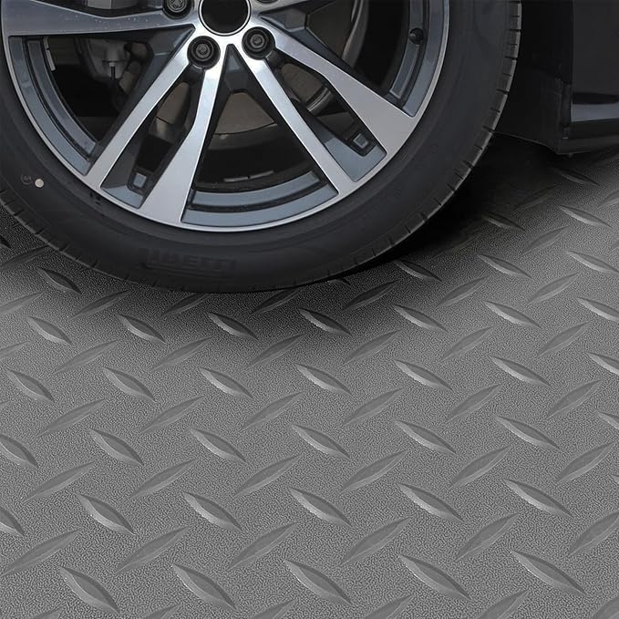 5Ft x 12Ft Rubber Flooring Mats 1.6mm Diamond Plate Flooring Roll 60sqft Rubber Trailer Garage Floor Mats Non-Slip Floor Protector Mat for Garage Warehouse Gym Basement-Gray