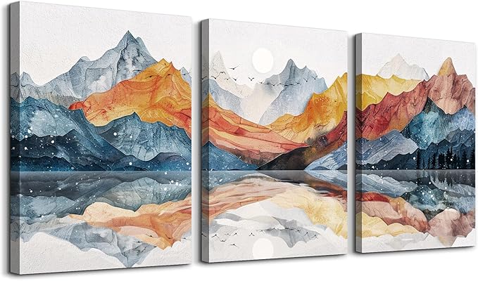 TTHYUEWS Abstract Art for Bedroom & Living Room - Modern Ink Mountain Landscapes - 3 Piece Ready To Hang Wall Decor