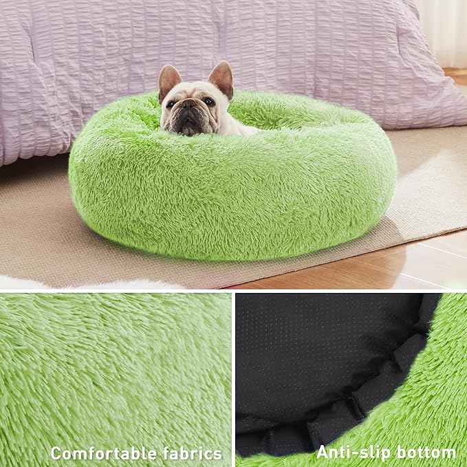 Love's cabin 20in Cat Beds for Indoor Cats - Cat Bed with Machine Washable, Waterproof Bottom - Light Green Fluffy Dog and Pet Calming Cushion Bed for Joint-Relief and Sleep Improvement