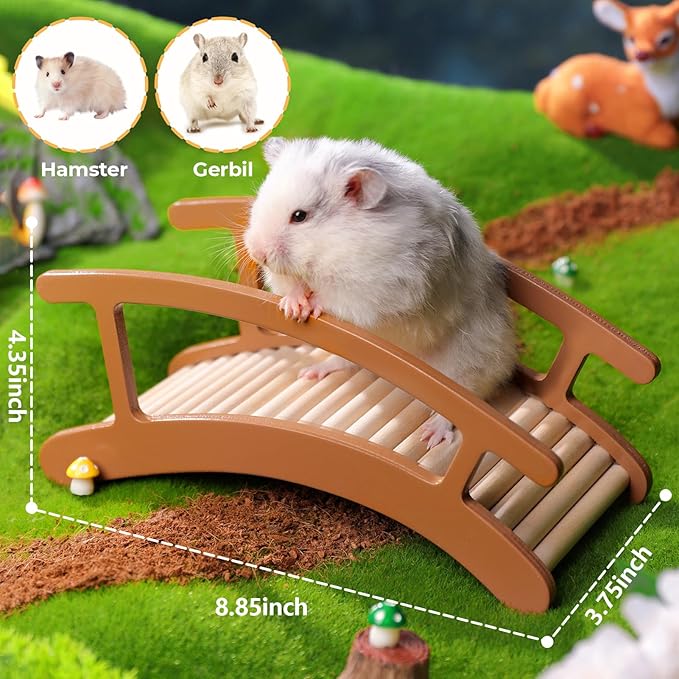 Hamster Climbing Toys - Wooden Ladder for Hmaster Bridge Guinea Pig Enrichment Toy Interactive Hamster Cage Accessories for Chinchilla, Rat, Gerbils, Mice and Small Animals