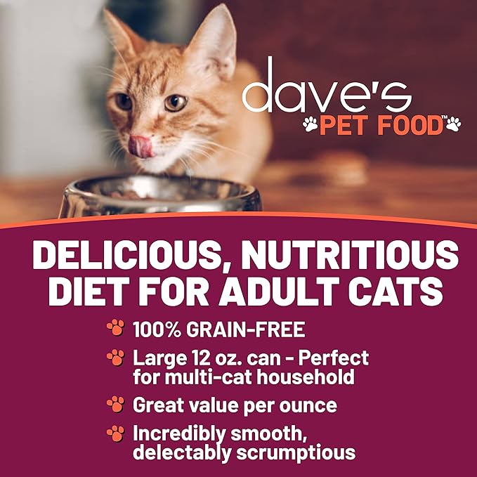Dave's Pet Food Grain Free Wet Cat Food Pate (Beef & Chicken), Made in USA Naturally Healthy Canned, 12.5 oz Cans (12 Pack)