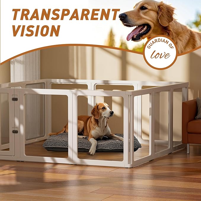 Citylife Clear Acrylic Plastic Dog Playpen Indoor,for Puppy Cat Rabbit Ferret Transparent Pet Pen,Easy Assemble Whelping Crate Kennel Cage Enclosure for Small & Medium Dogs 12 Panels