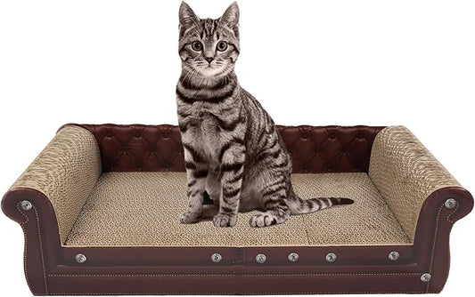 Scratching Sofa, Couch Shaped Thick Scratching Cardboard, Lounge Bed for Indoor Rest&Play, Sofa Scratcher Pad (Brown, 27.6" L X 12.2" W X 7.4" H)
