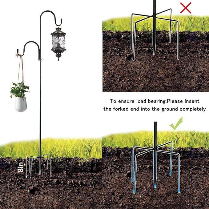MIPON 2 Pack 78 Inch Double Shepherds Hooks for Outdoor Bird Feeder,Hanging Plants,Solar Light,Adjustable 78/62/46/30 Inch,3/4 Inch Width Heavy Duty Garden Shepards Hook