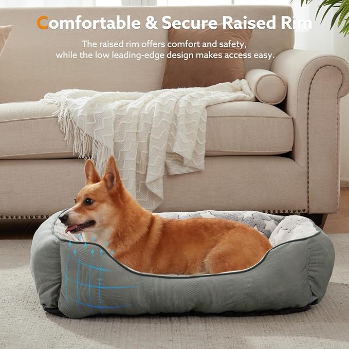 SIWA MARY Large Dog Bed, Rectangle XL, Washable, Non-Slip Dark Grey (35"x25"x9")