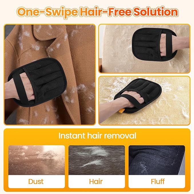 2 Pcs Pet Hair Removal Glove for Cats Dogs, 2025 Upgraded Five-Finger Electrostatic Glove for Deshedding Grooming, Reusable Washable Hair Remover for Furniture Couch Car Seat Carpet Bedding