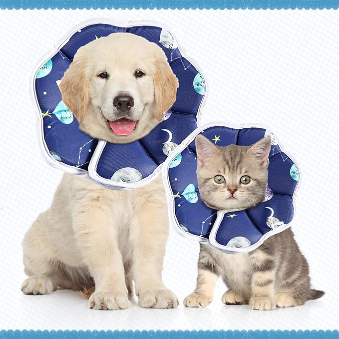 Sadnyy Cat Cone Collar Soft Adjustable Waterproof Protection to Stop Licking After Surgery Starry Sky Blue Comfortable Lightweight Collar for Pet Animal Kitten Dogs Rabbits Not Block Vision(Small)