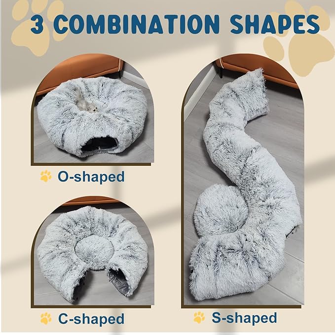 Cat Tunnels for Indoor Cats, Plush Cat Tunnel Bed, Cat Playing Donut Bed, Multifunctional Cat Toys for Relaxing