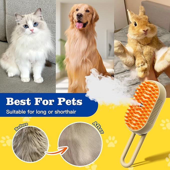 Cat Steam Brush for Shedding with Foldable Handle 4 in 1 Rechargeable Steam Brush for Cats and Dogs,Haired Pets Spritz Defur Comb for Cats Pet Spray Grooming Tool for Hair Removal & Massage