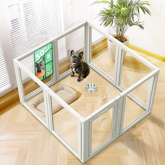 FXW AuraSpace Acrylic Indoor Unleashed Dog Playpen for Small and Medium Dogs, 30 Inch, 8 Panels, White